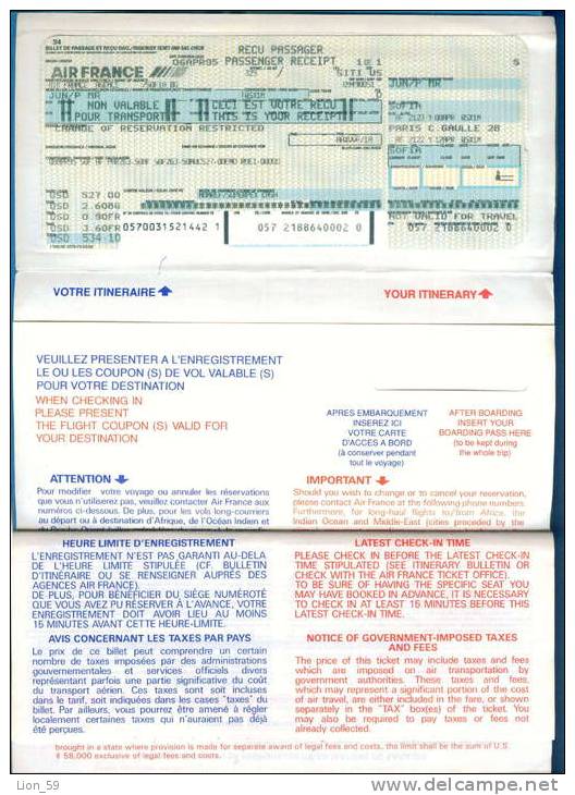 D463 / Billet D´avion Airplane Ticket AIR FRANCE - SOFIA - PARIS  Bulgaria Bulgarie Bulgarien France Frankreich Fr - Europe