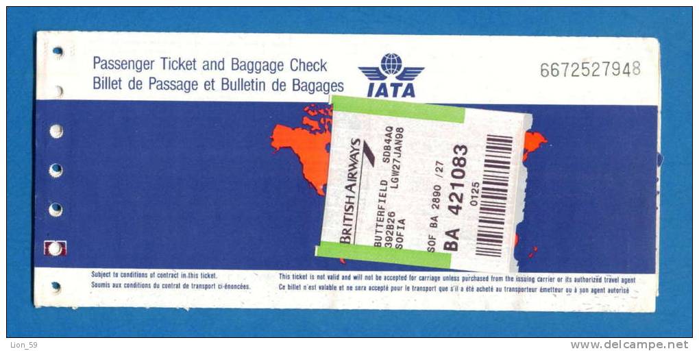 D470 / Billet D´avion Airplane Ticket - IATA -  SOFIA - LONDON  Bulgaria Bulgarie Great Britain Grande-Bretagne - Europe