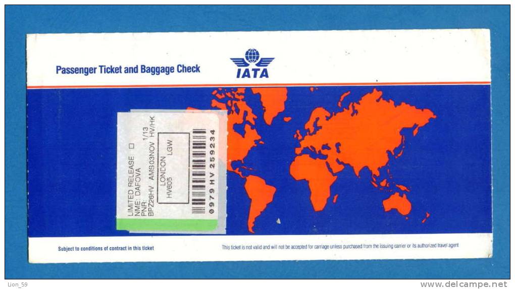 D469 / Billet D´avion Airplane Ticket - IATA -  AMSTERDAM LONDON AMSTERDAM Great Britain Grande-Bretagne Netherlan - Europe