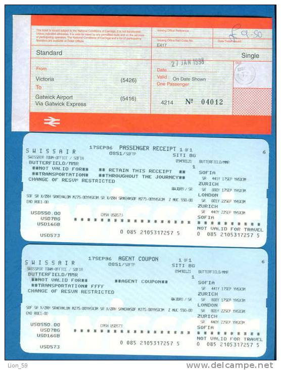 D476 / Billet D´avion Airplane Ticket CONTINENTAL - SOFIA ZURICH LONDON ZURICH SOFIA BULGARIA Switzerland Great Br - Europa