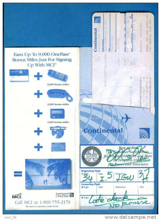D477 / Billet D´avion Airplane Ticket CONTINENTAL - HOUSTON - LONDON - United States Great Britain Grande-Bretagne - Europa
