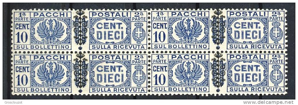 Luogotenenza Pacchi Sassone N. 49, C. 10 Azzurro, Bella Quartina - Paketmarken