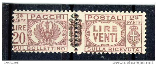 Luogotenenza Pacchi Sassone N. 59 Lire 20 Lilla Bruno MNH - Postal Parcels