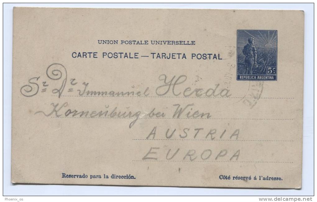 Argentina - Alma Fuerte, 1914. Postal Stationery To Austria, Small Format - Interi Postali