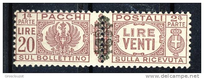 Luogotenenza Pacchi Sassone N. 59 Lire 20 Lilla Bruno MNH - Postal Parcels