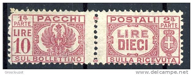 Luogotenenza Pacchi 1946, Senza Fasci Al Centro. Sassone N. 64 L. 10 Lilla Rosa MNH Cat. &euro; 150 - Paketmarken