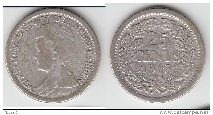 **** PAYS-BAS - NETHERLANDS - 25 CENTS 1918 WILHELMINA I - ARGENT - SILVER **** EN ACHAT IMMEDIAT - 25 Cent