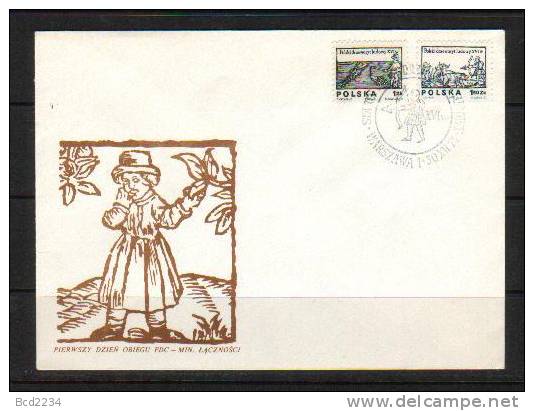 POLAND FDC 1974 POLISH WOOD CARVINGS Archer Archery Fish Fishing Angling Angler Hunting Wild Boar Pig Art - Game