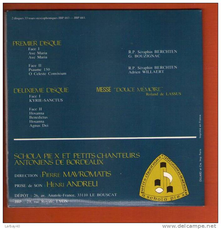 45 Tours Messe Douce Mémoire Roland De Lassus (2 Disques 33 Tours 1/3) - Ave Maria - Psaume 150 - Kyrie Sanctus- Hosanna - Gospel & Religiöser Gesang