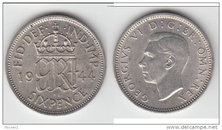 QUALITY **** GRANDE-BRETAGNE - GREAT-BRITAIN - 6 PENCE - SIX PENCE 1944 GEORGE VI - SILVER **** EN ACHAT IMMEDIAT !!! - H. 6 Pence