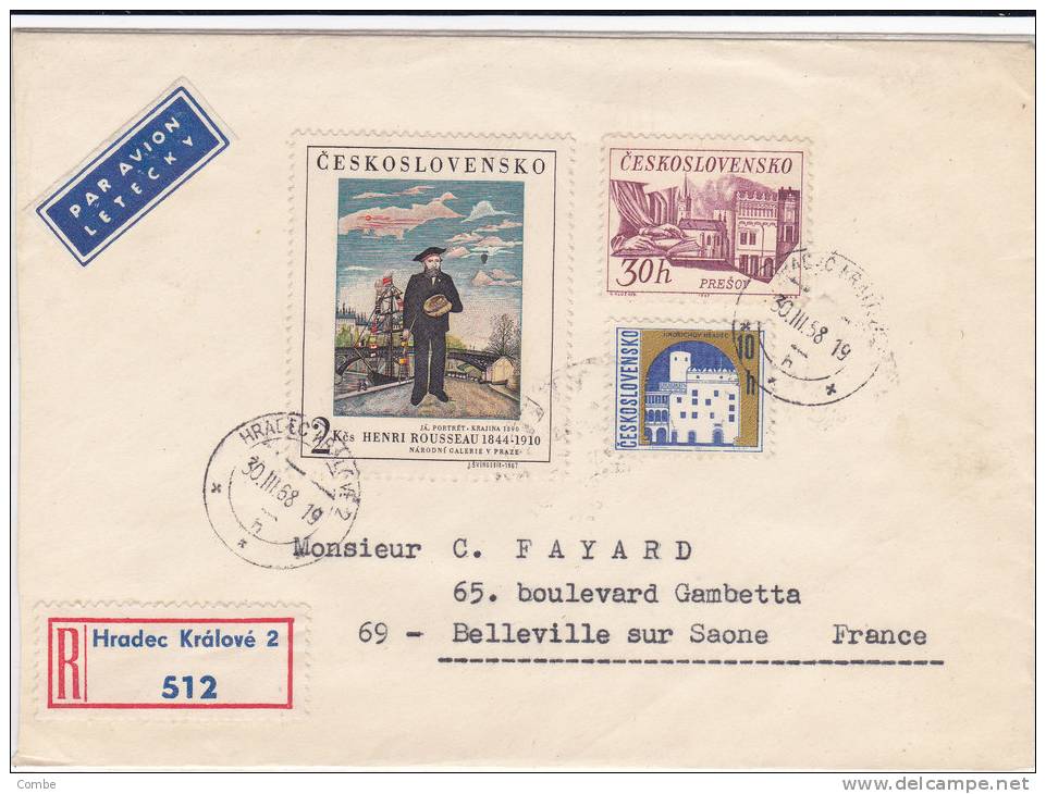 LETTRE COVER, RECOM TCHECOSLOVAQUIE 1968, HRADEC KRALOVE Pour FRANCE /2914 - Lettres & Documents