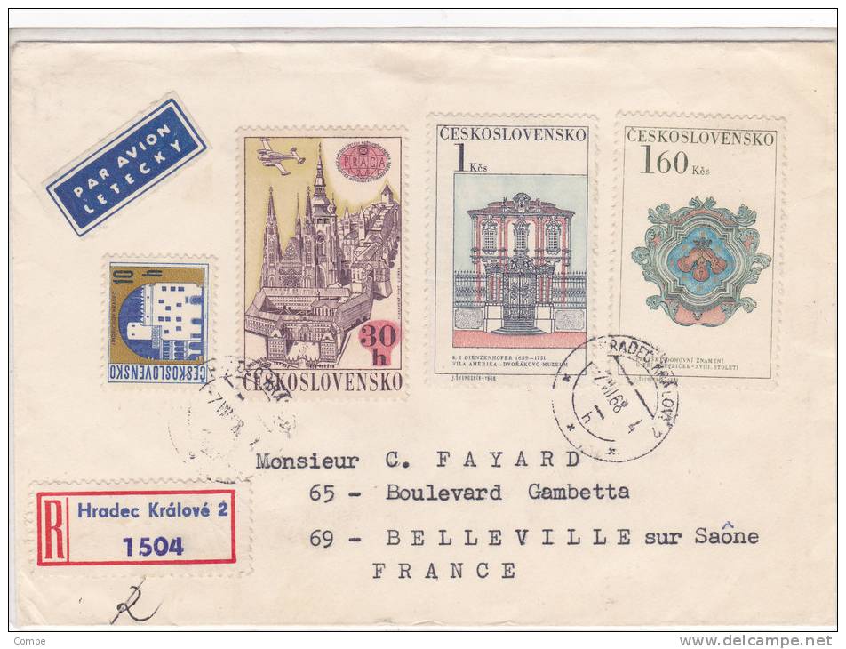 LETTRE COVER, RECOM TCHECOSLOVAQUIE 1968, HRADEC KRALOVE Pour FRANCE /2915 - Lettres & Documents