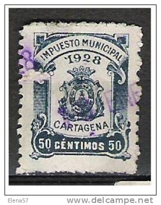 1904-FISCAL  50 CTS LOCAL CARTAGENA MURCIA IMPUESTO 1919_1020.VALOR.DESCONOCI DO,NO CATALOGADO,EL DENTADO ES ASI.SPAIN - Steuermarken