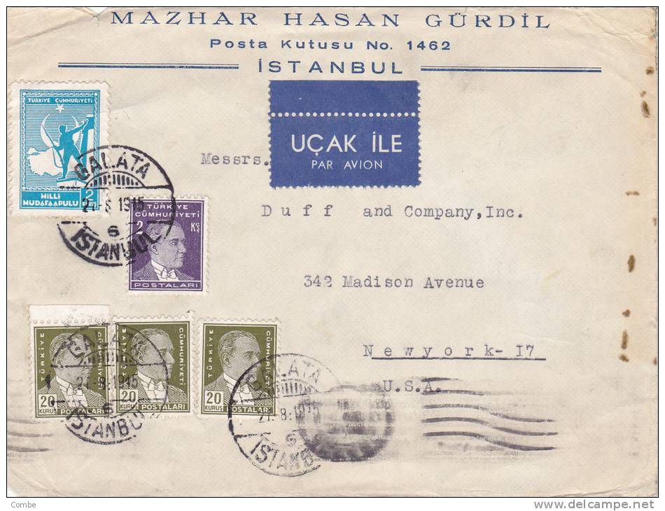 LETTRE COVER, TURQUIE 1945 , GALATA  Pour USA /2931 - Lettres & Documents