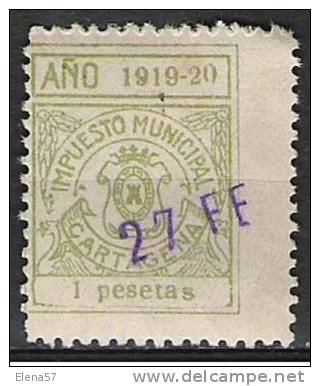 1897-FISCAL LOCAL CARTAGENA MURCIA IMPUESTO 1919 1 PESETA  REVENUE LOKALMARKEN. - Fiscaux