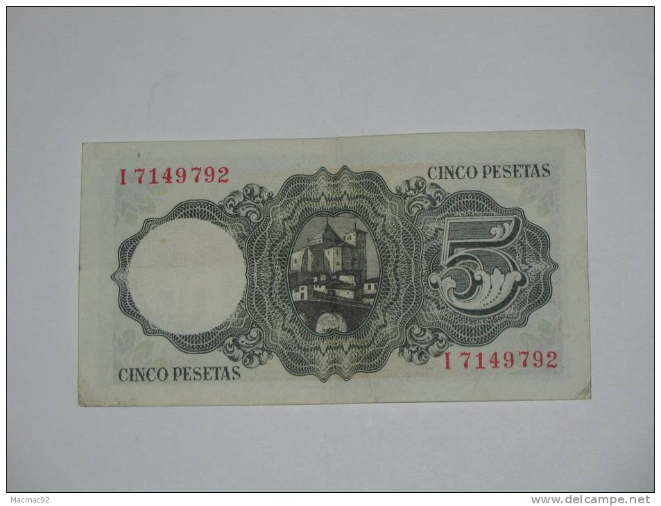 ESPAGNE. 5 Pesetas - Cinco Pestas - 16.08.1951 Banco De Espana. - 5 Pesetas