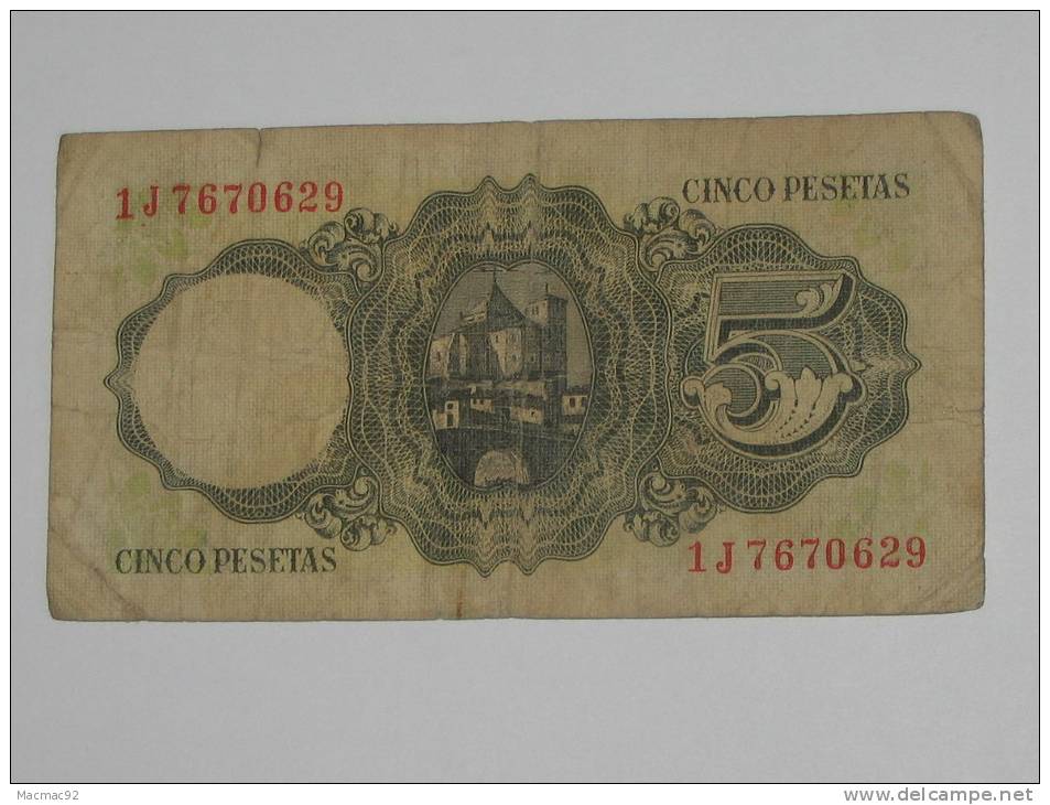 ESPAGNE. 5 Pesetas - Cinco Pestas - 16.08.1951 Banco De Espana. - 5 Peseten