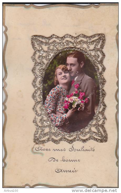 Bonne Année - Carte Avec Médaillon Photo Couple Entouré De Brillants Ajourés - - Sonstige & Ohne Zuordnung