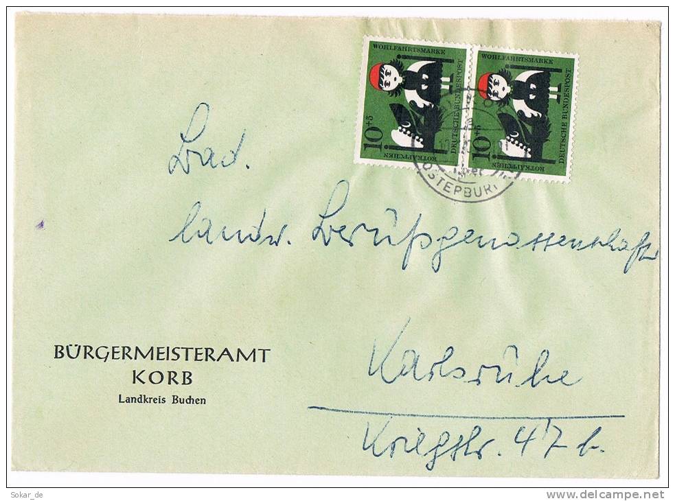 Brief Landpoststempel Korb über Osterburken 1961, BRD MeF MiNr. 341, Möckmühl - Briefe U. Dokumente