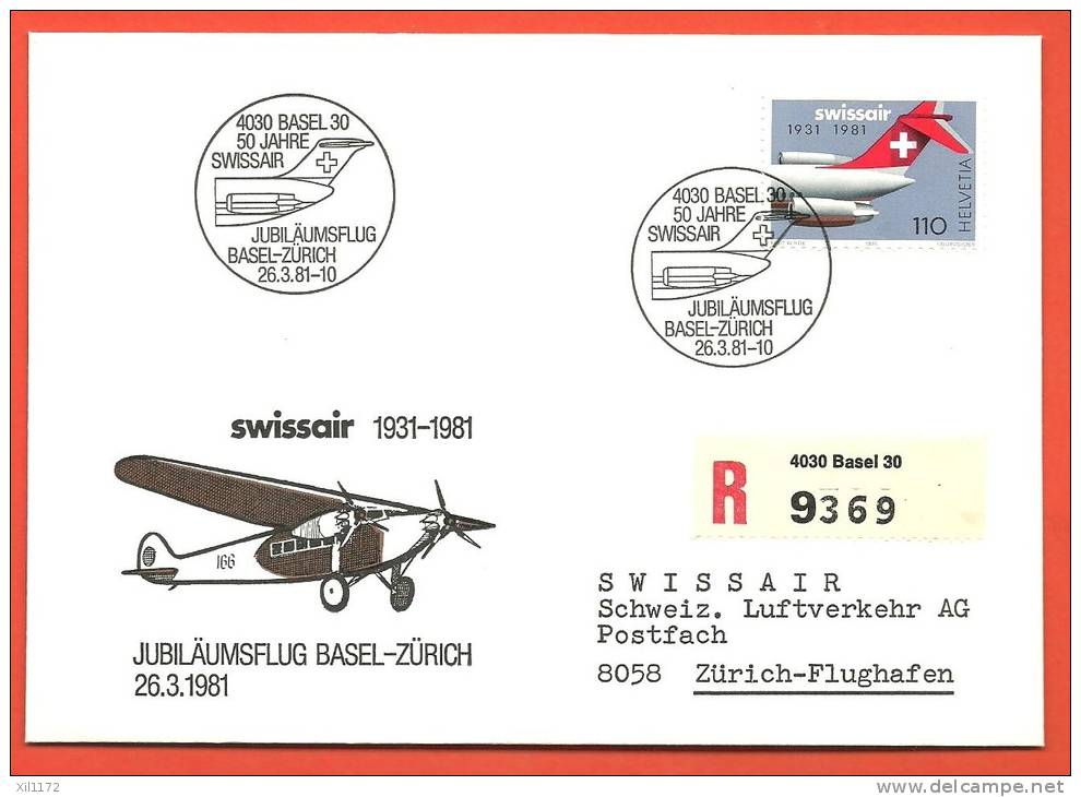 C1042bis Enveloppe Jubilé Swissaire 1931-1981 Avec Timbre Spécial. - Airplanes