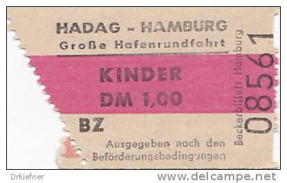 HADAG Hamburg, Große Hafenrundfahrt, Kinder-Fahrschein, Billett, Ticket, St.Pauli-Landungsbrücken , 1964, Abriss Links - Europa