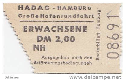 HADAG Hamburg, Große Hafenrundfahrt, Erwachsen-Fahrschein, Billett, Ticket, St.Pauli-Landungsbrücken , 1964, Abriss Link - Europa