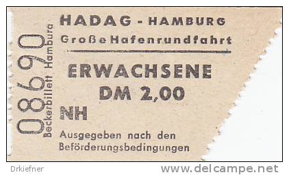 HADAG Hamburg, Große Hafenrundfahrt, Erwachsen-Fahrschein, Billett, Ticket, St.Pauli-Landungsbrücken 1964, Abriss Rechts - Europa