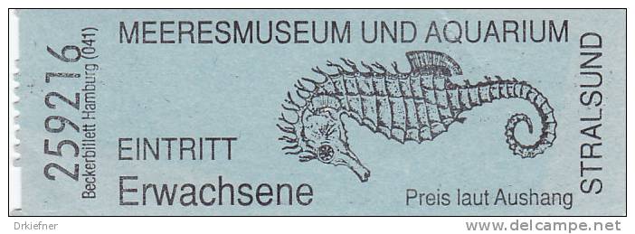 Meeresmuseum Und Aquarium Stralsund, Erwachsenen-Eintrittskart E, Billett, Ticket,  1992 - Eintrittskarten