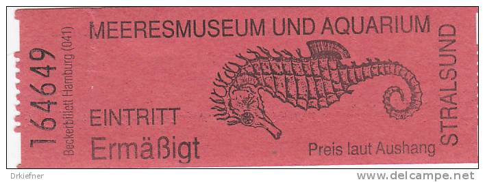 Meeresmuseum Und Aquarium Stralsund, Ermäßigte Eintrittskarte, Billett, Ticket,  1992 - Biglietti D'ingresso