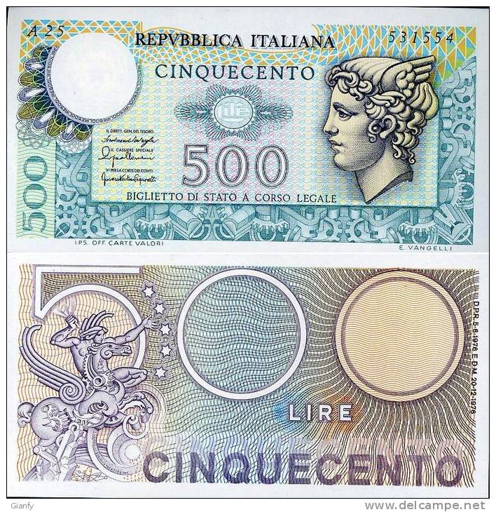 500 MERCURIO NON CIRCOLATA FDS 1976 SERIE A - 500 Lire