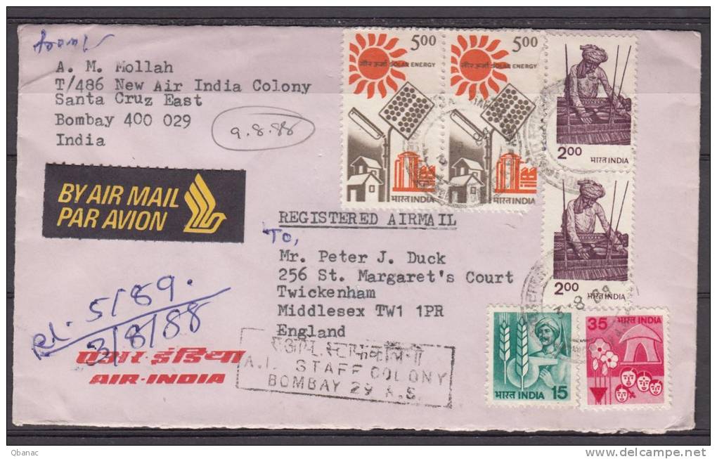 India R Airmail Cover To England, With Cinderella On Back! - Other & Unclassified