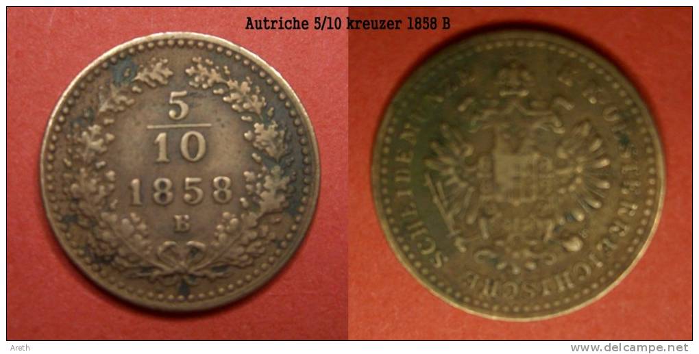 AUTRICHE ~~ 5 /10 Kreuzer ~~ 1858 B - Autriche