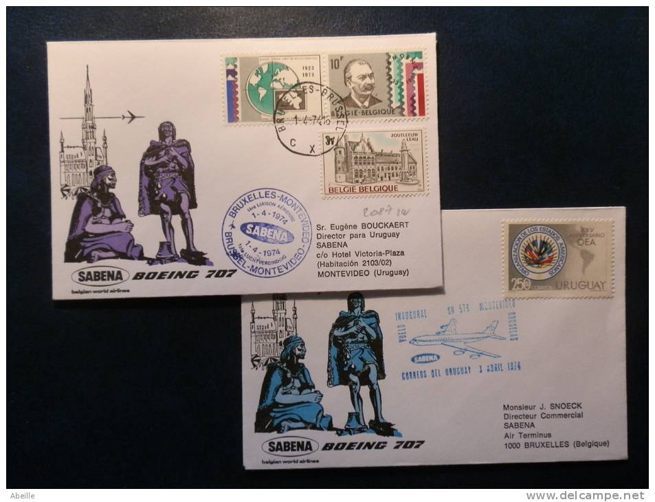 A2087     1° VOL SABENA   1974   ALLER/RETOUR - Storia Postale