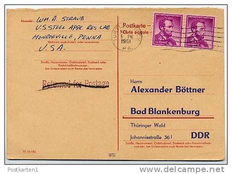 DDR P 65A Antwort-Postkarte PRIVATER ZUDRUCK #4  DV III-18-185 Turtle Creek USA 1961 - Privatpostkarten - Gebraucht