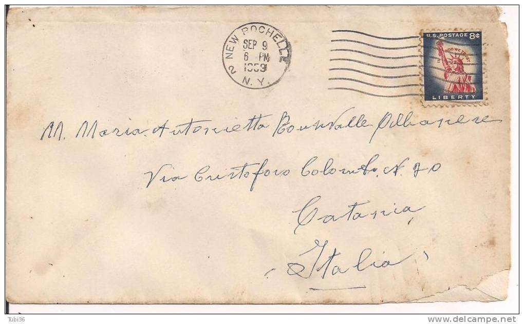 LETTER FROM NEW ROCHELLE TO CATANIA ITALY, 1959, WITH ERINNOFILO Envelope, - Postal History