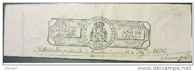 Z16-SELLO FISCAL TIMBROLOGIA SELLADO ISABEL II 1836 MARAVEDIES - Fiscaux