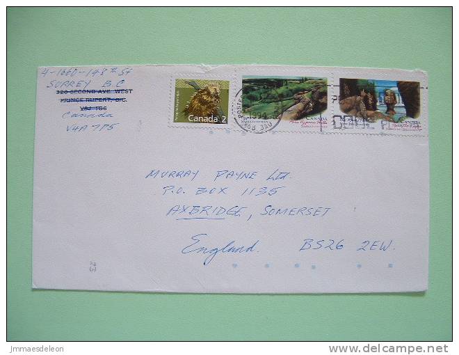 Canada 1994 Cover To England UK - Porcupine Animal - Park Cypress Hills - The Rocks - Brieven En Documenten