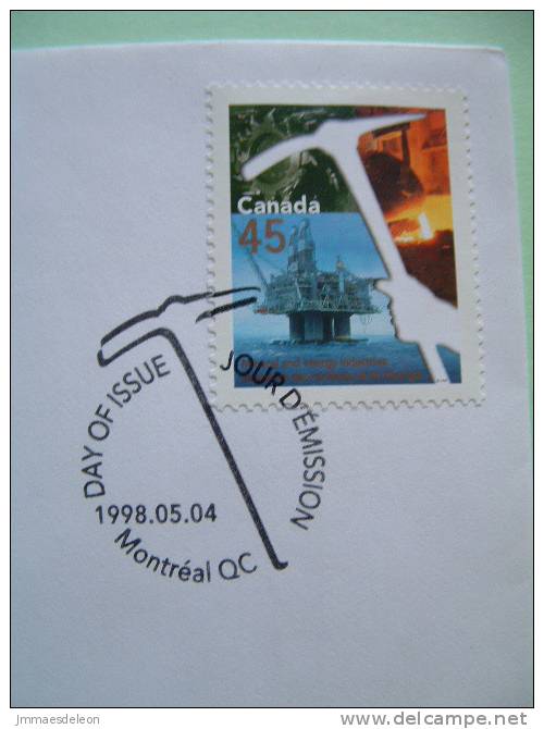 Canada 1998 FDC Cover Unsent - Mining Metallurgy And Petroleum Pleteform In The Sea - Worker Statue - Stones Pics. Back - Brieven En Documenten