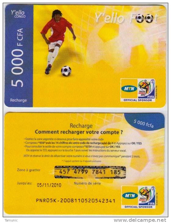 AFRICA CONGO USED PREPAID RECHARGER CARD Y'ELLO FOOT SOCCER 5000 FCFA - Congo