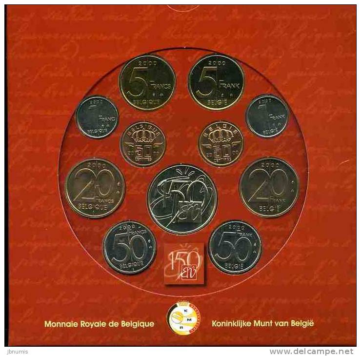 Belgique Belgium Coffret Officiel BU 50 Centimes à 50 Francs 2000 Français Et Flamands + Jeton 150 Ans De La BNB KM MS13 - FDC, BU, BE & Coffrets