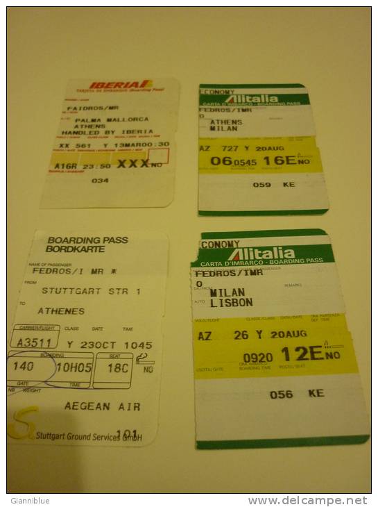 13 Old Boarding Pass/passes From Iberia/Alitalia/Aegean Airlines - Carte D'imbarco