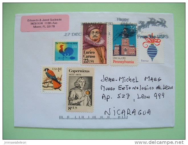 USA 2012 Cover To Nicaragua - Bird Copernicus Astronomy Rooster Wind Caruso Music Opera Pennsylvania - Storia Postale