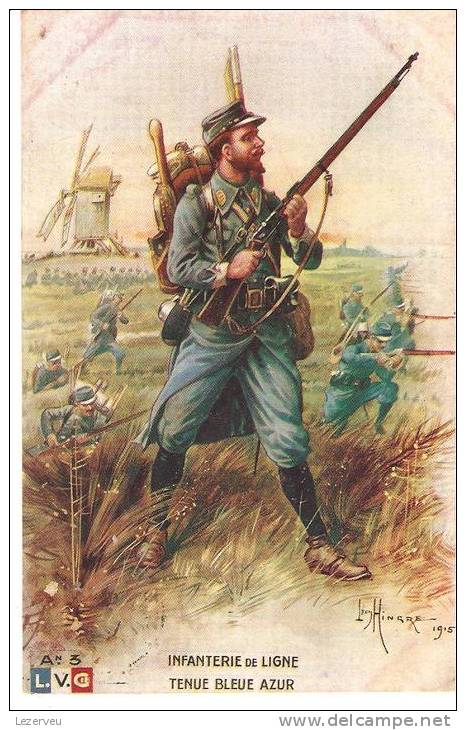 CPA  MILITARIA GUERRE 1914  LEON HINGRE INFANTERIE DE LIGNE TENUE BLEU AZUR  VERSO PUB BOUGIE EYQUEM - War 1914-18