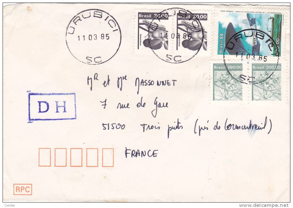 Lettre Cover BRESIL 1985, URUBICI Pour La FRANCE, CHENILLE MARRON  /2938 - Briefe U. Dokumente