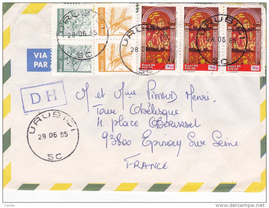 Lettre Cover BRESIL 1985, URUBICI Pour La FRANCE, TRIGO MAMONA EGLISE  /2939 - Covers & Documents