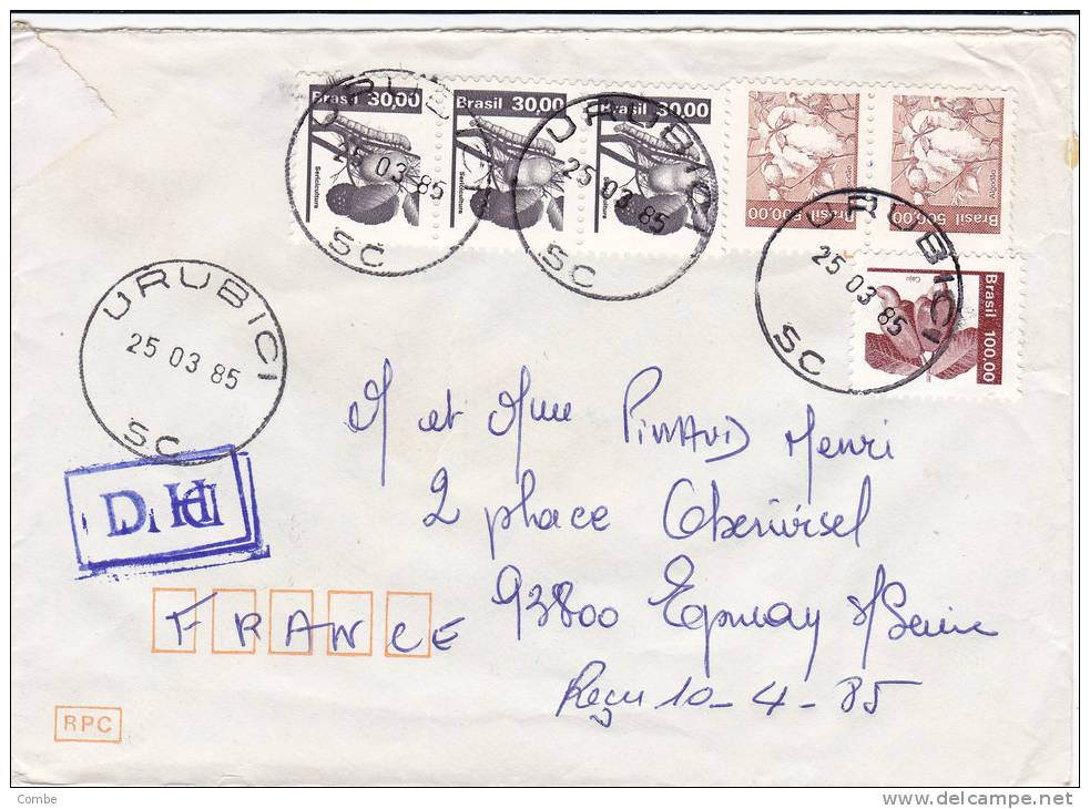 Lettre Cover BRESIL 1985, URUBICI Pour La FRANCE, CHENILLE CAJUN COTON  /2941 - Storia Postale