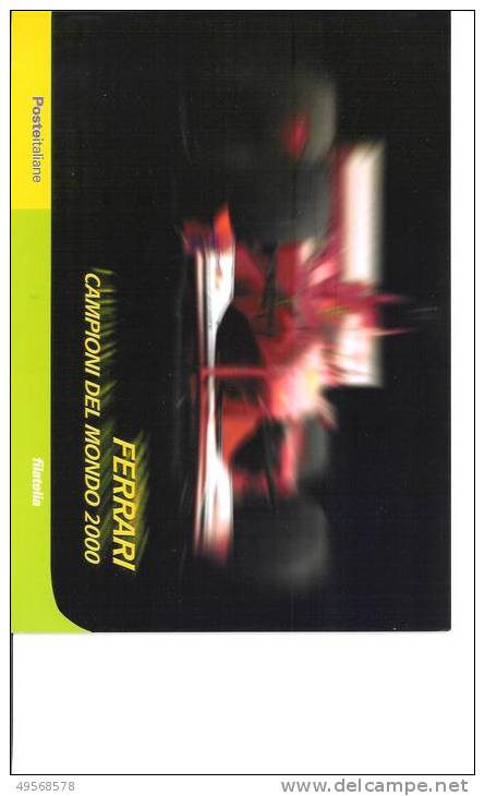 FOLDER FILATELICO ITALIA 2001 -  FERRARI CAMPIONE DEL MONDO  F1 2000 - - Pochettes