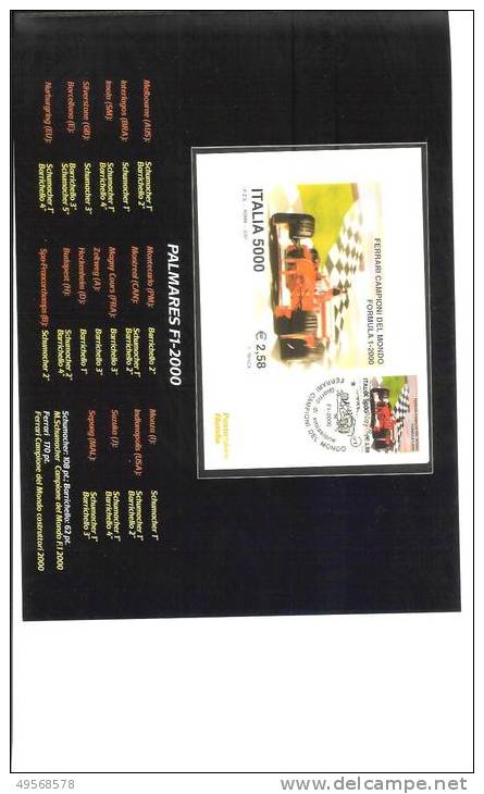 FOLDER FILATELICO ITALIA 2001 -  FERRARI CAMPIONE DEL MONDO  F1 2000 - - Presentation Packs