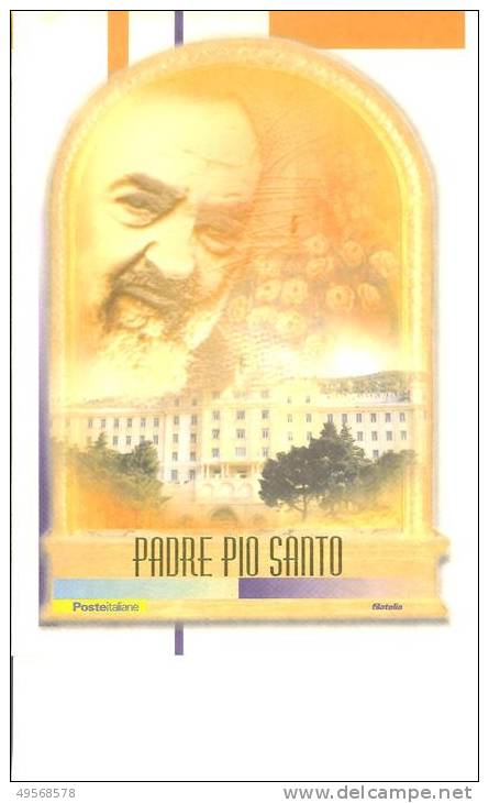 FOLDER FILATELICO ITALIA 2002 - PADRE PIO  SANTO  Lamina D'oro - - Presentation Packs