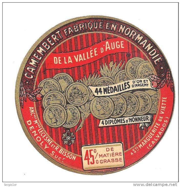 Etiquette Fromage Camembert Normandie  Vallée D'auge  Anc Maison Lecesne Et R Bisson Denoly Succ Ste Margueritte De Viet - Fromage